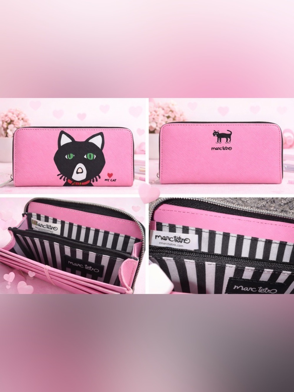 Marc Tetro Cat Print Zip Around Wallet Pink Cute Kawaii Cat Lover Gift